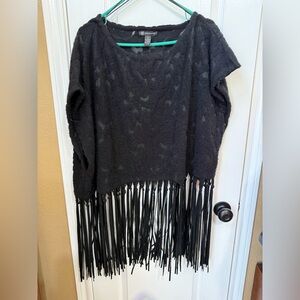 INC S/M pp30 Black Fringe Sweater